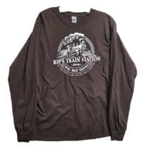 Yellowstone Rips Train Station One Way Tours Brown Long Sleeve SZ L - $9.85