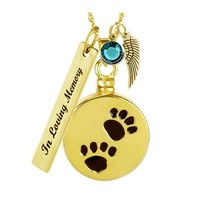 Circle Paw Print Gold Necklace Ash Urn - Free Love Charms™ - £36.73 GBP