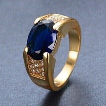 2.0Ct Oval Simulated Blue Sapphire 14k Yellow Gold Plated  Men&#39;s Engagement Ring - £94.16 GBP