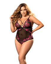 Demi Cup Lace &amp; Mesh Teddy Black/hot Pink 1x/2x - £31.25 GBP