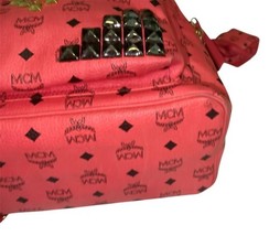 MCM Red Pink Large Visetos Laptop Backpack Gold Black Studded w/ Mini Coin Bag image 7