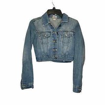 YMI Womens Jacket Trucker Denim Crop Button Front Long Sleeve Cotton Blu... - £12.37 GBP