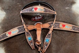 Show Tack Horse Bridle Western Leather Headstall BreastCollar Turquoise ... - $69.29