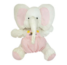 14&quot; Vintage Nylon White + Pink Baby Elephant W/ Patch Stuffed Animal Plush Toy - £51.42 GBP