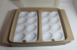 Vintage TUPPERWARE Deviled Egg Taker Keeper Trays Almond Tan #723-4 (4 Piece) - £9.83 GBP