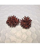 Koa Seed Earrings Clip Vintage Brown Dimensional Kitschy MCM Islands Fun... - $9.89