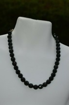 Antique Jet Black Glass Beaded Necklace Mourning,Gothic 17&#39;&#39;inches metal... - $49.45