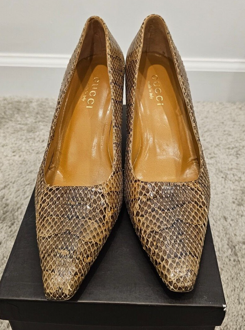 GUCCI Brown Snakeskin Avers Pumps - Size 6 1/2 - $168.00