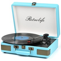 Record Player 3 Speed Bluetooth Portable Suitcase Vinyl Player With Built-In Spe - £76.29 GBP