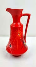 Vtg Italian Bertoncello red ceramic vase retro space age jug pitcher firework - £35.51 GBP