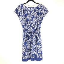 Anne Klein Dress A Line Belted Floral Cotton Blend Short Sleeve Blue White 8 - £11.39 GBP