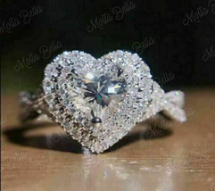 3.2Ct Heart Cut Cubic Zirconia Halo Engagement Wedding Ring 925 Sterling Silver - £78.35 GBP