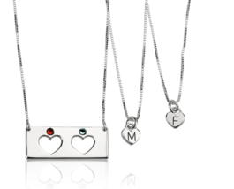 MOTHER DAUGHTER BIRTHSTONE NECKLACE SET: STERLING SILVER, 24K GOLD, ROSE... - £143.54 GBP