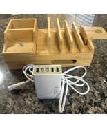 Bamboo Phone Multi Devices Organizer Charging Station USB Unit With Cord... - £13.54 GBP