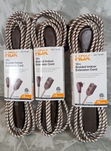 3 Pack Braided Indoor Ext Cords 10 Ft. 3 Outlet Flat Head 2 Prong 16 Gauge Brown - £15.12 GBP