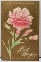 Best Wishes Embossed Pink Flowers Gold Bronze Finish Postcard E6  - £4.68 GBP