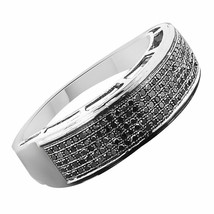 1/2CT Round Cut Black Spinel Cluster Band Ring For Men&#39;s 14k White Gold Over - £96.13 GBP