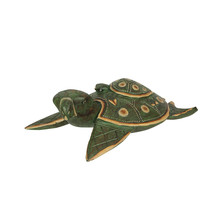 Green Finish Mother And Baby Turtle Hand Carved Wood Sculpture Home Decor Statue - £22.51 GBP