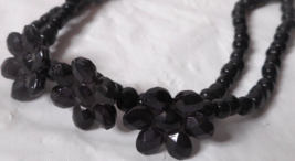 Double Strand Cuff Bracelet Black Beaded Flower Lobster Claw Closure Adjustable - £6.25 GBP