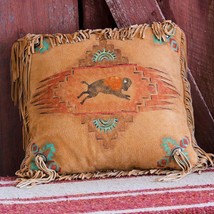 Handmade Deer Suede Leather Pillow 16&quot; x 16&quot; BUFFALO SPIRIT Western Style - £197.04 GBP