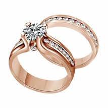 2.00Ct Lab-Created Diamant Engagement Ring Ehering Set 14K Rose Gold Silber - £181.44 GBP
