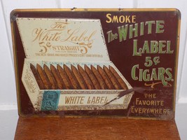 Vintage White Label 5 Cent Cigar Embossed Metal Sign - $7,292.54 MXN