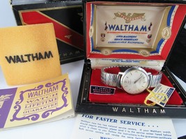 vintage 21 JEWEL WALTHAM MEN&#39;S WATCH waterproof BOX + CASE + TAG + PAPER... - £261.58 GBP