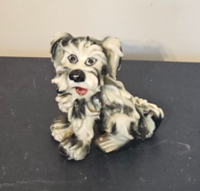 Hand Crafted Pottery Art Studio Whimsical Black and White Shaggy Dog Figurine - £11.87 GBP