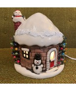 Vintage Ceramic Christmas Light Up Snow Igloo House SANTA ON CHIMNEY 1980s - $40.85 CAD