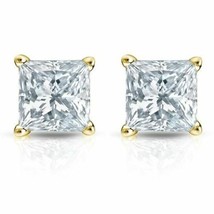 1.50CT Princess Cut Genuine H/SI1 Diamonds 14K Solid Yellow Gold Stud Earrings - £1,571.53 GBP