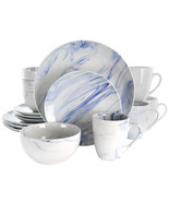 Elama Fine Marble 16 Piece Stoneware Dinnerware Set in Blue and White - £46.49 GBP