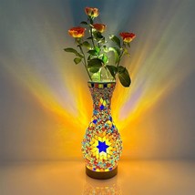 Stained Glass Table Lamp Home Decor Vintage Bedside Flower Vase USB Wood White - £47.95 GBP