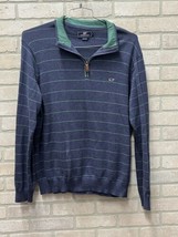 Vineyard Vines Sweater Men&#39;s Sz L Blue W Stripes 1/4 Zip Pullover Long Sleeve - £18.99 GBP