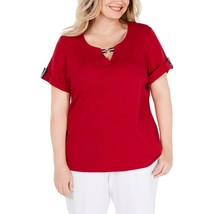 Karen Scott Womens Plus 0X Red Ribbon Trim Hardware Cuff Sleeve T Shirt Top NWT - £11.13 GBP
