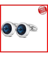 Luxury Navy Blue Crystal Cufflinks - 0.68inch Stainless Steel, Elegant G... - $458.70 MXN