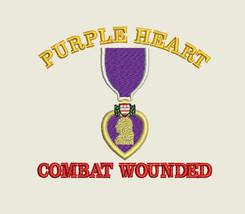 PURPLE HEART Combat Wounded Army Military Embroidered  Sleeve Denim Shirt - £35.35 GBP
