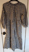 Womens S Old Navy Black White Check Yellow Flower Maxi 3/4 Sleeve Dress - £22.58 GBP
