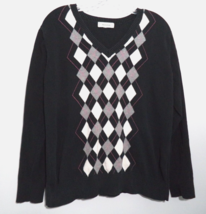 Y2K Retro Merona Argyle Preppy Academia Womens Large L Black Sweater Cotton - $12.82