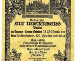 Restaurant Alt Nuernberg Menu Europa Center in Berlin Germany 1968 - £19.80 GBP