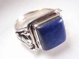 Elegant Lapis Square Ring 925 Sterling Silver Solid and Heavy Sz 6.5 to 9 - £18.07 GBP