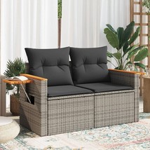  Garden Sofa Grey PE rattan, powder-coated steel, solid acacia wood - $5,065.72 MXN