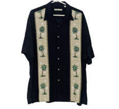 Batik Bay Black &amp; Gold Shirt Men&#39;s XL, 100% Rayon Palm Tree Details - £14.82 GBP