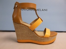 Antonio Melani Size 7.5 M CAM Tan Leather Wedge T-Strap Sandals New Womens Shoes - £69.04 GBP