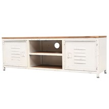 vidaXL Rustic White Brown TV Stand Small Fir Wood Steel Frame Compact - $268.05 CAD