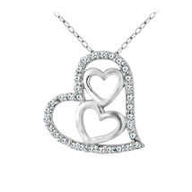Summer Sale 925 Sterling Silver 1/10 ct Moissanite Triple Heart Pendant Chain - £59.33 GBP