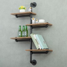 Heoniture Industrial Pipe Shelving, Pipe Shelves With Wood Planks, Corner - £61.32 GBP