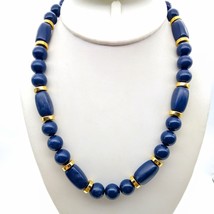 Napier Navy Beaded Necklace, Vintage Blue Lucite Beads with Gold Tone Spacers - £24.71 GBP