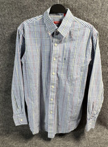 Vintage IZOD Shirt Mens Medium Plaid Blue Button Down Long Sleeve Cotton - £13.04 GBP