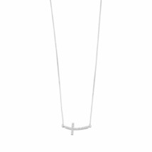 925 Sterling Silver Sideways Cross Bar Pendant Necklace with Natural Diamonds - £259.12 GBP