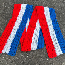 Hand Made Acrylic Scarf Red, White, &amp; Blue 82&quot; x 6 1/2&quot; - $11.61